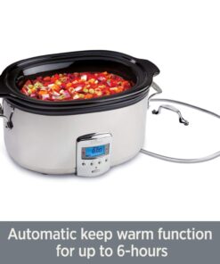 All-Clad Electrics Stainless Steel and Ceramic Slow Cooker with Insert and Lid 6.5 Quart Nonstick 320 Watts Oval Shaped, Programmable, Dishwasher Safe Black Ceramic Insert 6.5-Quart 19 61iB461TPFL