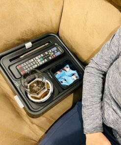 CouchConsole Original Tray - Drinks & Snacks Sofa Caddy with Armrest, Table with Phone Stand- TV Remote Control Storage and Organizer - for Living Rooms, RV, and Cars, Black/Gray Black and Gray 40 61iKhhByU0L