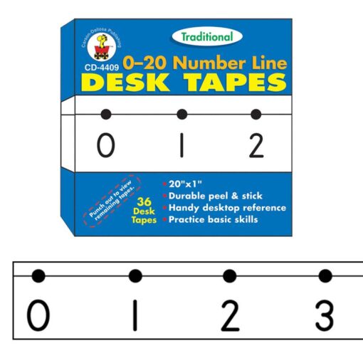 Carson Dellosa 36 pc Number Line Tape, Numbers 0-20 Self Adhesive Number Line for Classroom Wall, Number Stickers for Bulletin Board Borders, Counting, Place Value, and Math Classroom Decor 0-20 Number Line - Traditional