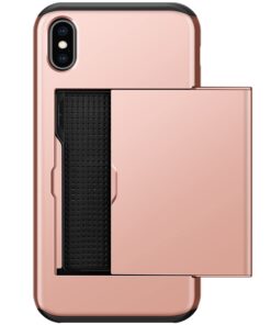 SAMONPOW iPhone X Case, iPhone 10 Case,Hybrid iPhone X Wallet Case Card Holder Shell Heavy Duty Protection Shockproof Anti Scratch Soft Rubber Bumper Cover Case for iPhone X 5.8 inch Rose Gold 26 61iObbL8CVL