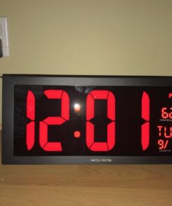 AcuRite Large Digital LED Oversized Wall Clock with Date, Temperature and Fold-Out Stand, 18-Inch, Red 31 61iPaE0qcrL