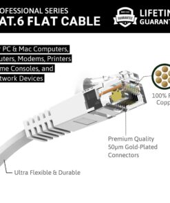 Alternative view of InstallerParts Ethernet Cable CAT6 Cable Flat 0.5 FT - White - Professional Series - 10Gigabit/Sec Network/High Speed Internet Cable, 550MHZ 0.5 Feet