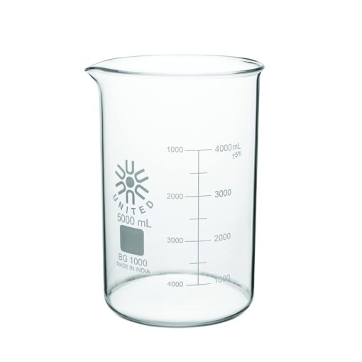 United Scientific™ BG1000-5000 Borosilicate Laboratory Grade Glass Beakers | Griffin Style Low Form Beaker | Graduated with Spout | Designed for Laboratories & Chemistry Classrooms | 5000mL Capacity