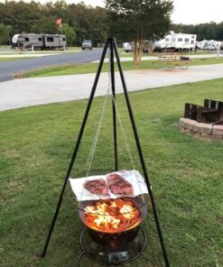 Sunnydaze Outdoor Fire Pit Tripod Cooking Grill System - Black Steel Grate and Legs - 22-Inch 25 61iV7JJ5wnL