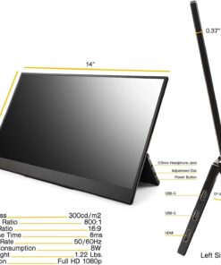SideTrak Solo Pro Portable Monitor 15.8” FHD 1080P LED Anti-Glare IPS Screen | Works with Mac, PC, Chrome, PS4, Xbox & Switch | Powered by USB or Mini HDMI | Built-in DisplayPort, Speakers & HDR Non-Touchscreen 26 61iXYcvT 8L
