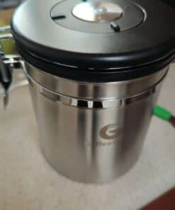 Coffee Gator Stainless Steel Canister - Medium 16oz, Silver Coffee Grounds and Beans Container with Date-Tracker, CO2-Release Valve, and Measuring Scoop - Ideal Coffee Lovers Gifts for Her 22 61iY pu9Z2L