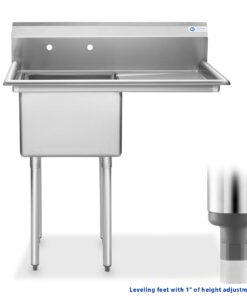 Alternative view of GRIDMANN Stainless Steel 1 Compartment Utility Sink with Right Drainboard, NSF Certified Commercial Kitchen Sink, 18" x 18" x 12" Bowl
