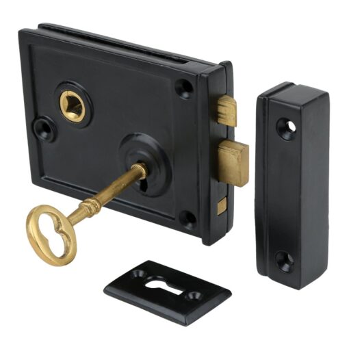 A29 Cast Iron Horizontal Rim Lock, Black Powder-Coated Finish