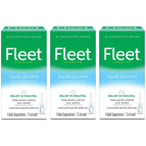 Fleet Liquid Glycerin Suppositories for Adult Constipation, 4 Suppositories, 7.5 ml (Pack of 3)