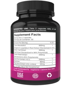 Resveratrol Supplement - Potent 1400mg Formula with Trans Resveratrol, Quercetin, Grape Seed, Green Tea, Acai and Red Wine Extract - 60 Veggie Capsules 10 61idodcFHQL