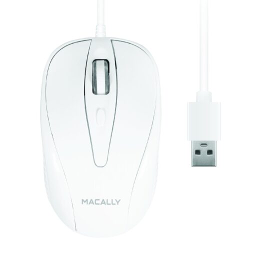 Macally USB Wired Mouse with 3 Button, Scroll Wheel, & 5 Foot Long Cord, USB Mouse for Laptop and Desktop, Computer Mouse Wired Compatible with Apple Macbook, iMac, Mac Mini, Windows PC, & Chromebook