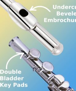 Mendini By Cecilio Flutes - Closed Hole C Flute For Beginners, 16-Key Flute with a Case, Stand, Lesson Book, and Cleaning Kit, Musical Instrument for Kids, Nickel Plated 15 61ij0RkGYgL