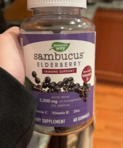 Nature's Way Sambucus Elderberry Immune Gummies, Daily Immune Support for Kids and Adults*, with Vitamin C, Vitamin D3, Zinc, Gluten Free, Vegetarian, 60 Gummies (Packaging May Vary) 60 Count (Pack of 1) Elderberry Gummies, 60ct 29 61ijuGof4eL 1
