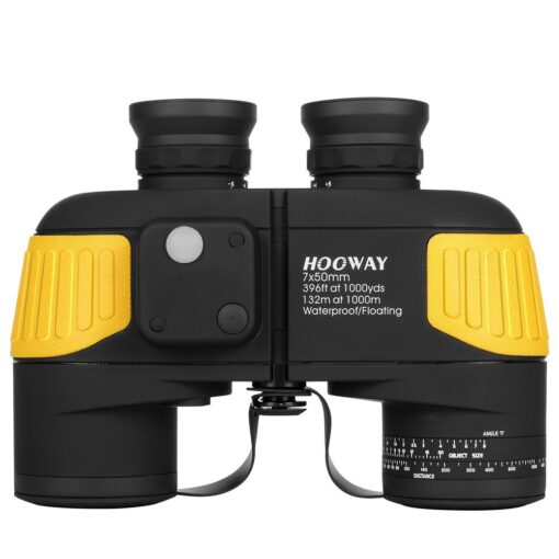 Hooway 7x50 Waterproof Fogproof Military Marine Binoculars w/Internal Rangefinder & Compass for Navigation,Boating,Fishing,and More Army Yellow