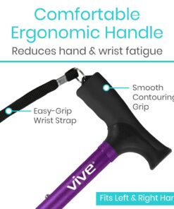 Vive Folding Cane - Foldable Walking Cane for Men, Women - Fold-up, Collapsible, Lightweight, Adjustable, Portable Hand Walking Stick - Balancing Mobility Aid - Sleek, Comfortable T Handles (Purple) Purple 33 61im63sLs L