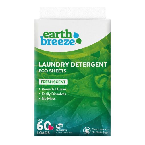 Earth Breeze Laundry Detergent Sheets - Fresh Scent - No Plastic Jug (60 Loads) 30 Sheets, Liquidless Technology… Fresh Scent, 1 Pack