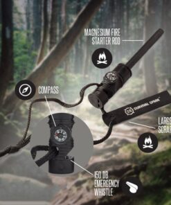 Fire Starter - SurvivalSPARK Emergency Magnesium Fire Starter - Survival Fire Starter with Compass and Whistle 24 61inBkCTCoL