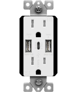 TOPGREENER USB Outlet, 5.8A 3-Port Type C Wall 15 Amp Tamper-Resistant Receptacle Plug, Compatible with iPhone 15 Series & More, UL Listed, TU21558AC3-2PCS, White, 2 Pack USB 2A1C Ports 1