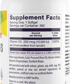 Healthy Origins Vitamin D3 (Lanolin) 10,000 IU Softgel - Bone Health and Immune Support Supplement - Easily Absorbable Vitamin D Supplements - Gluten-Free Vitamin D3 Supplement - 360 Softgels 360 Count (Pack of 1) 16 61irI3pSvxL