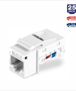 TRENDnet Cat6 Keystone Jack, 25-Pack Bundle, 90° Angle Termination, Compatible With Cat5, Cat5e, Cat6 Cabling, Color-Coded Labeling, Gold-Plated Contacts, Tool-less Design, White, TC-K25C6 21 61irbj5gl2L