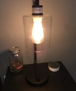 Simple Designs LD1036-BLK Bronson Antique Style Industrial Iron Lantern Desk Bedside Glass Shade Table Lamp, Black No Bulb 28 61iroODmmrL