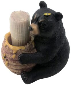 Alternative view of Decorative Black Bear in a Beehive Honey Pot Toothpick Holder Figurine for Cabin or Rustic Lodge Decor Sculptures and Statuettes As Collectible Wildlife Animal Gifts