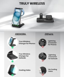 Wireless Charging Stand, GEEKERA 3 in 1 Wireless Charger Dock Station for iPhone 15 14 13 12 11 Pro Max Plus XR XS 8 Plus, Apple Watch Ultra/9/SE/8/7/6/5/4/3/2, AirPods Pro/3 Black 22 61ith0oxv4L