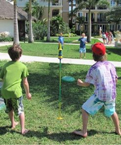 Bottle Bash Outdoor Flying Disc Game Set – Disc Toss Game for Family, Adult & Kids, Backyard and Beach Game - Frisbee Target Lawn Game with Poles & Bottles (Beersbee & Polish Horseshoes) Original - Green 24 61j2Jr1vteL