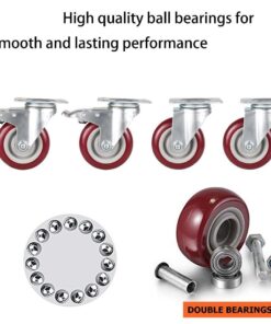 COOCHEER 4’’ Swivel Caster Wheels 1200lbs with Top Plate & Bearing Heavy Duty On Red Polyurethane Wheels Set of 4 (2 Swivel Without Brake, 2 Swivel with Brakes) 4 Inch-Half with Brake 17 61j5XWCKgL