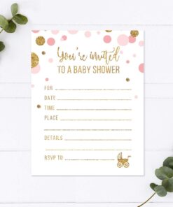 Andaz Press Blush Pink Gold Glitter Girl Baby Shower Party Collection, Games, Activities, Decorations, Blank Invitations with Envelopes, 20-pack Invitations Baby Blank 13 61j5Zx9 cAL