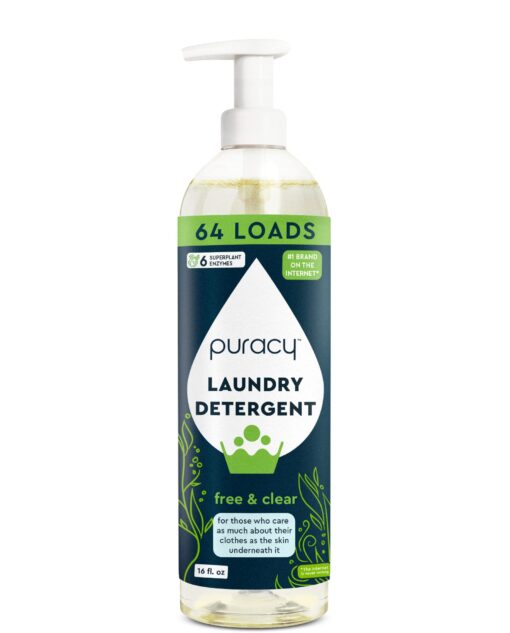 Puracy Liquid Laundry Detergent -64 Loads- Hypoallergenic Laundry Detergent Liquid - 99.4% Plant-based & Gentle on Sensitive Skin - Natural Laundry Detergent / Laundry Soap - w/ Stain Fighting Enzymes Free & Clear 16.00 Fl Oz (Pack of 1)