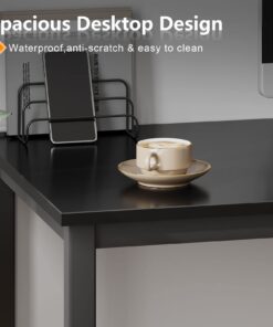 Need 55 Inch Large Computer Desk - Modern Simple Style Home Office Gaming Desk, Basic Writing Table for Study Student, Black Metal Frame, Black 55 inches 23 61jErGDprGL