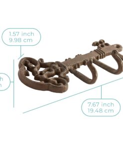 Comfify Decorative Wall Mounted Skeleton Key Holder | Vintage Key with 3 Hooks | Wall Mounted | Rustic Cast Iron | 7.9 x 4.1 |- with Screws and Anchors Rust brown 24 61jGhLfwgWL