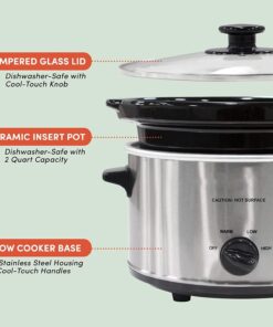 2-Quart Electric Oval Slow Cooker - Adjustable Temp, Entrees, Sauces, Stews & Dips, (Stainless Steel) 10 61jGygh6mwL
