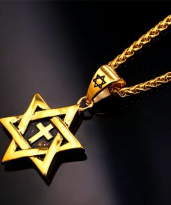 U7 Star of David Necklace for Men Women Gold/Stainless Steel Hexagon Pendant with Cross/Ruby Stone/Classic Jewish Isael Necklaces, Length 22" 24" 26" 02-Star of David with Cross-Gold 9 61jHSHkksNL