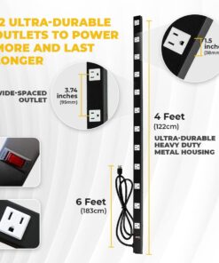 Alternative view of 12 Outlets 6 Feet Power Cord 4 Feet Body Opentron OT4126 Heavy Duty Metal Surge Protector Power Strip with Mounting Parts - FREE End Caps For Shipping Protection Only