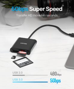 USB Card Reader, Unitek 3-Slot USB 3.0 Compact Card Reader, Read 3 Cards Simultaneously, Aluminum SD Micro SD CF Card Adapter Supports Flash Memory Card, Black 19 61jKhpoCkbL