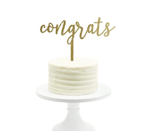 Andaz Press Party Acrylic Cake Toppers, Gold Glitter, Congrats, 1-Pack, 25th 50th Anniversary Decorations Congrats Gold