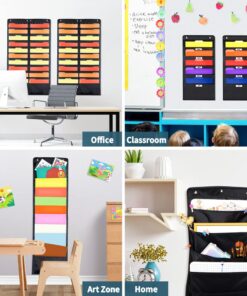 Annecy 10 Pockets Hanging Wall File Organizer, Black Storage Pocket Chart for File Folder and Paper, Space Saver for Office and Classroom, with Wall Hangers, Over The Door Hooks, Labels 10-Pocket Black Pocket 12 61jNDiUnXlL