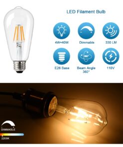 Edison Light Bulb - E26 Light Bulb, 4W Equivalent Edison Bulbs 40 Watt, St64 Led Edison Bulb, Clear Led Vintage Light Bulbs Amber Warm 2200K, Dimmable Led Light Bulbs for Light Fixutres Decorative 6 31 61jO3CsSqpL