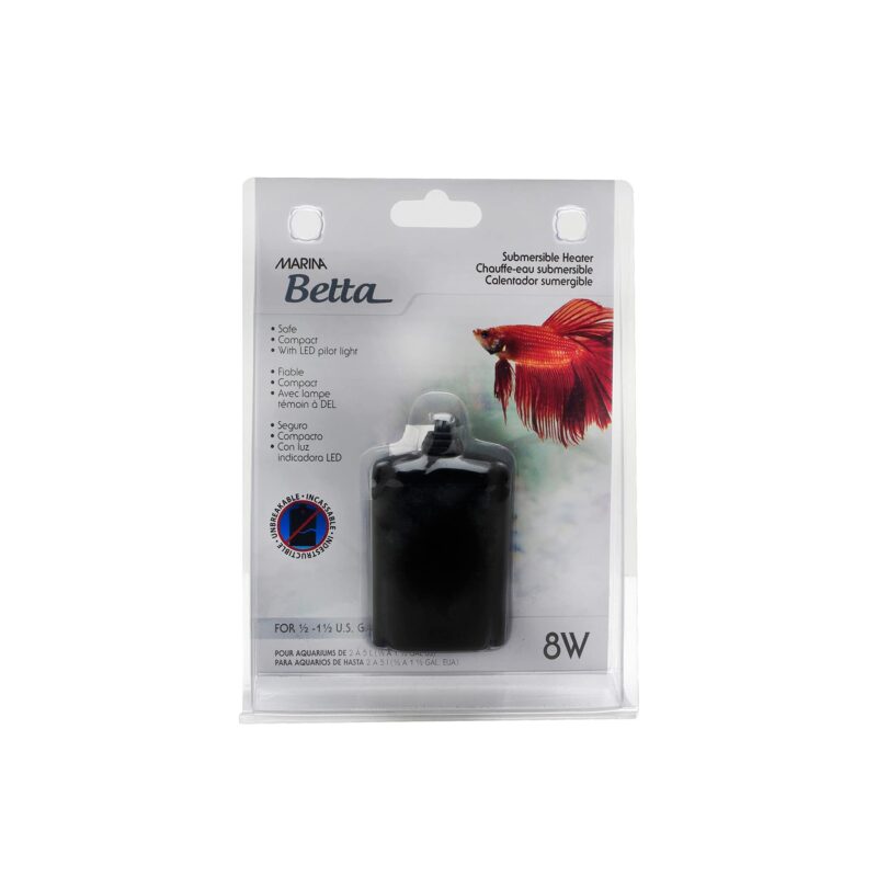 Marina Betta Fish 8W Submersible Heater - For Fish Tank Aquariums up to 1.5 US Gallons (5 L) Compact