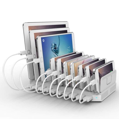 Alxum iPad Charging Station for Multiple Devices, 96W 10 Port Cell Phone Charging Station Organizer,USB Fast Charger Dock Compatible w iPad/iPhone/Android/Kindle/Fire/Kindle Tablet, UL Certified,White