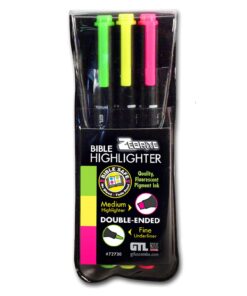 G.T. Luscombe Company, Inc. Zebrite Double Ended Bible Highlighter Set | No Bleed Pigmented Ink | No Fading or Smearing | Double Ended for Highlighting & Underlining | Green, Yellow, Pink (Set of 3) Set of 3 9 61jSVMtuGjL