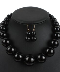 KOSMOS-LI Large Style Big Imitate Pearl Strand Choker Necklace With Earrings Set Black 8 61jUcEIfVAL