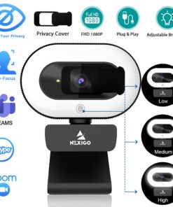 Alternative view of NexiGo StreamCam N930E with Software, 1080P Webcam with Ring Light and Privacy Cover, Auto-Focus, Plug and Play, Web Camera for Online Learning, Zoom Meeting Skype Teams, PC Mac Laptop Desktop Black Webcam with Light