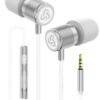 LUDOS Ultra Earbuds Wired in Ear Headphones with Tangle-Free Cord Noise Isolating Earphones Deep Bass Case Ear Buds 3.5 mm Jack Plug - White