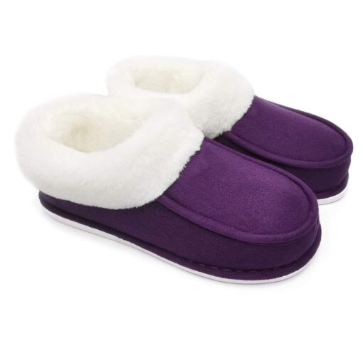 ofoot Womens Winter Warm Faux Suede Plush Moccasins Slippers Indoor Slip On Shoes with Soft Comfortable Fluffy Fur Lining 6-7 Purple