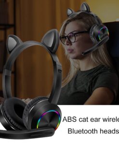 Alternative view of Tookie Cat Ear Headphone, Noise Cancelling Surround Sound Wireless Bluetooth 5.0 Headphones with LED Light Foldable Gaming Headset with Mic Adjustable Over-Ear Headphones for Work Study (Black) Black