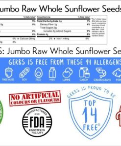 GERBS Jumbo Raw Whole Sunflower Seeds, 32 ounce Bag, Unsalted, Top 14 Food Allergen Free, Non GMO, Vegan, Keto, Paleo Friendly 2 Pound (Pack of 1) 19 61jbv7lrR2L