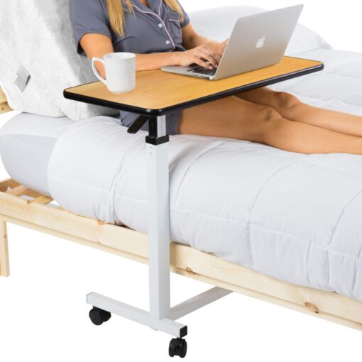 Vive Overbed Table (XL) - Hospital Bed Table - Swivel Wheel Rolling Tray - Adjustable Over Bedside Home Desk - Laptop, Reading, Eating Breakfast Cart Stand - Bedridden, Elderly (Brown) Brown